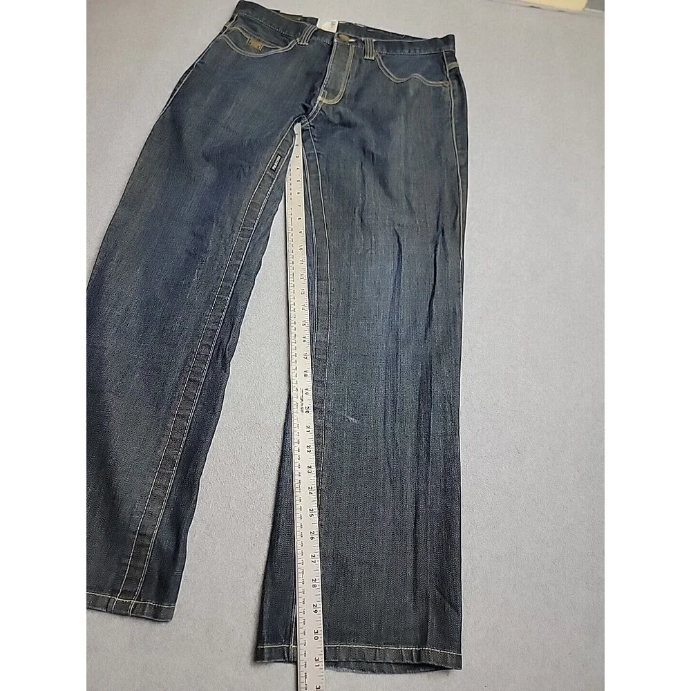 Parish Nation Jeans Mens 35x31 Dark Blue Plaque Baggy Embroidered Hip Hop Cotton